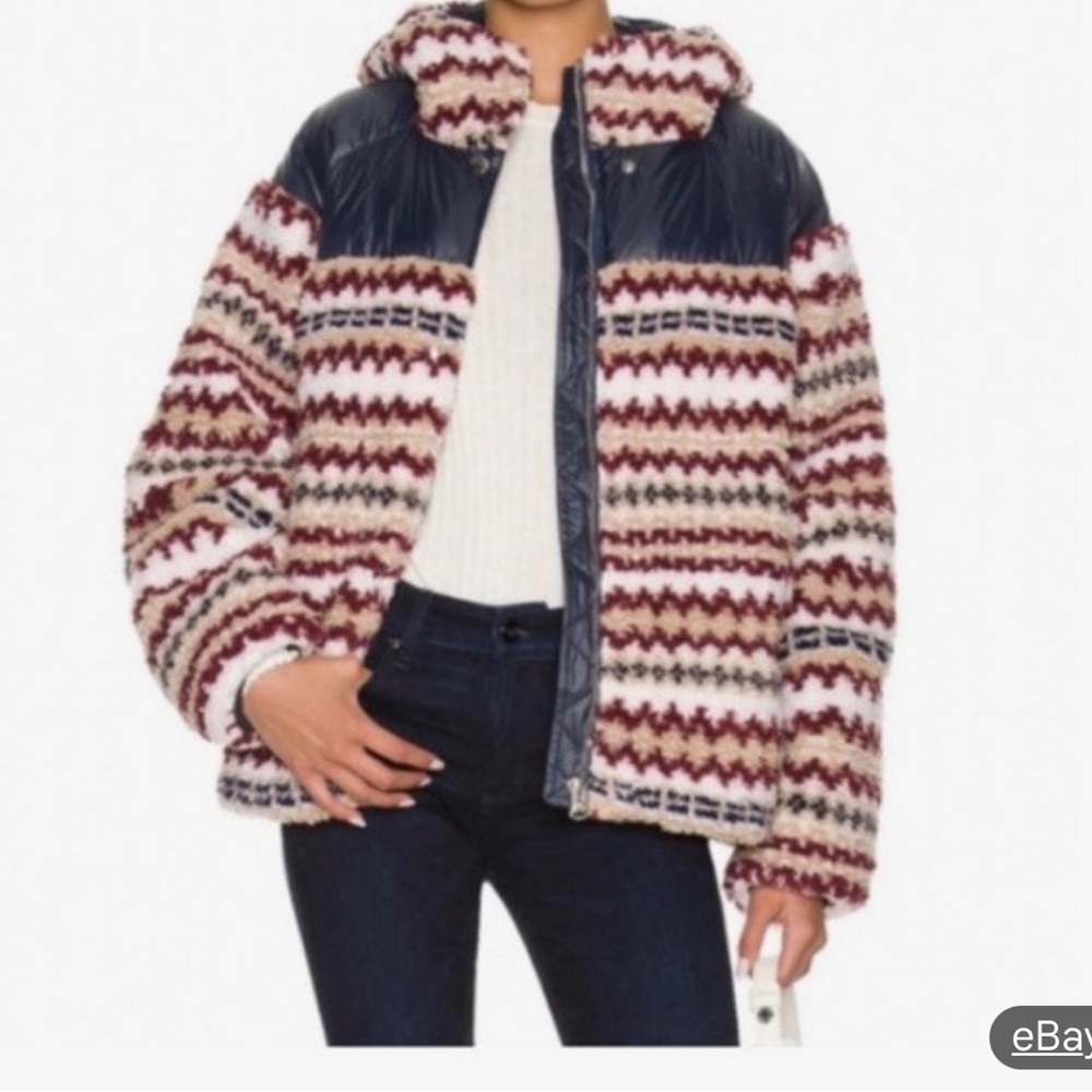 rag & bone Striped Sherpa Jacket in Cream, Burgundy & Navy